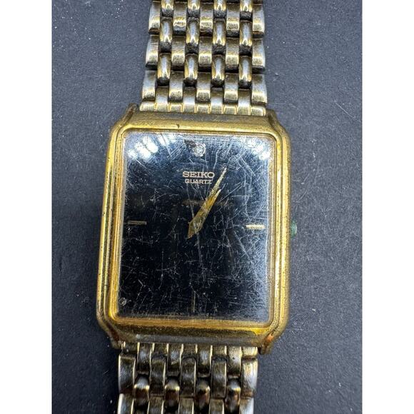Vintage Seiko 7N00-5B49 Men\'s Classic Gold Tone Watch Black Dial Rectangle main image 13